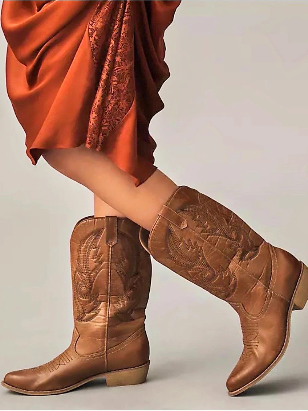 Coach Brown Leather Western Heeled Boots US 7